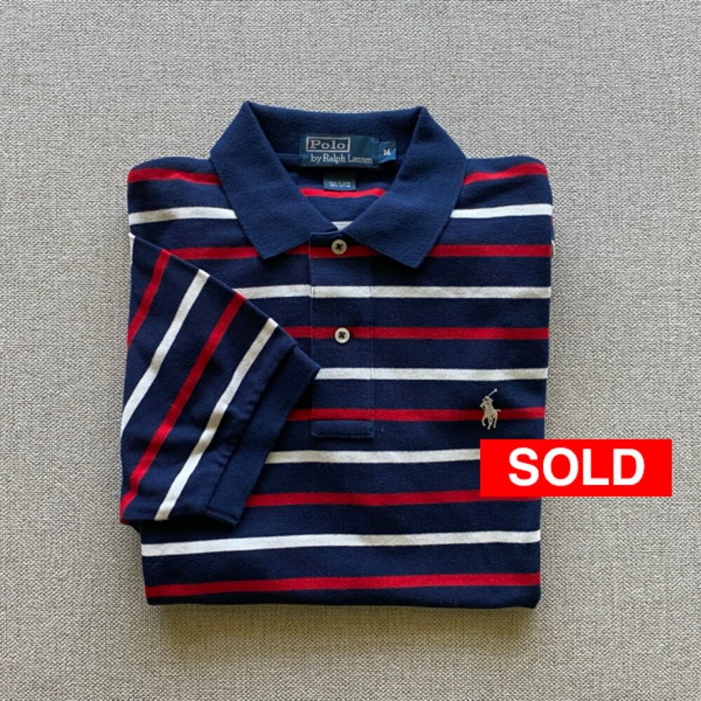 Polo New Men's Cruise Navy Multistripe Mesh Shirt Size Medium